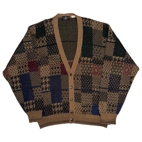 Vintage Other - The Italian Sweater Vintage Brown Patchwork Wool Men’s Fall Cardigan